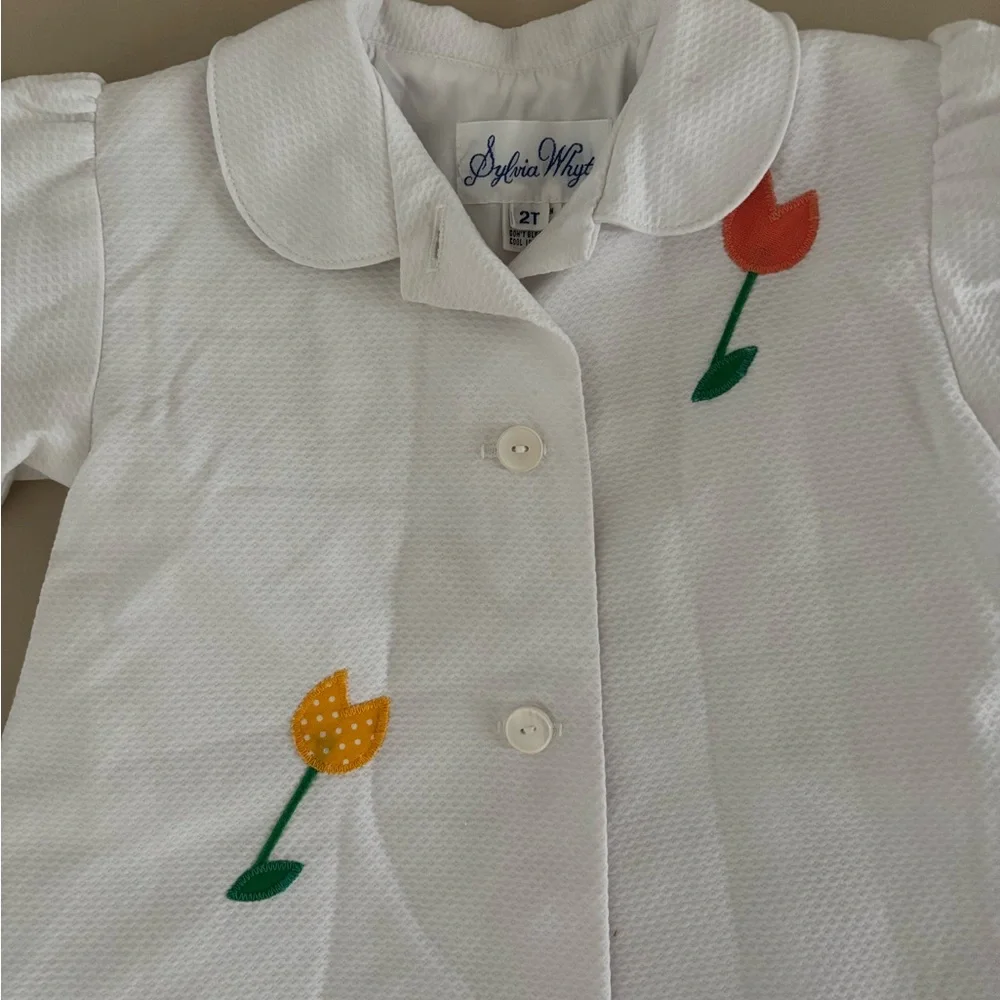 Vintage Sylvia Whyte Girls White Pique Tulip Jacket Coat Peter Pan Collar 2T